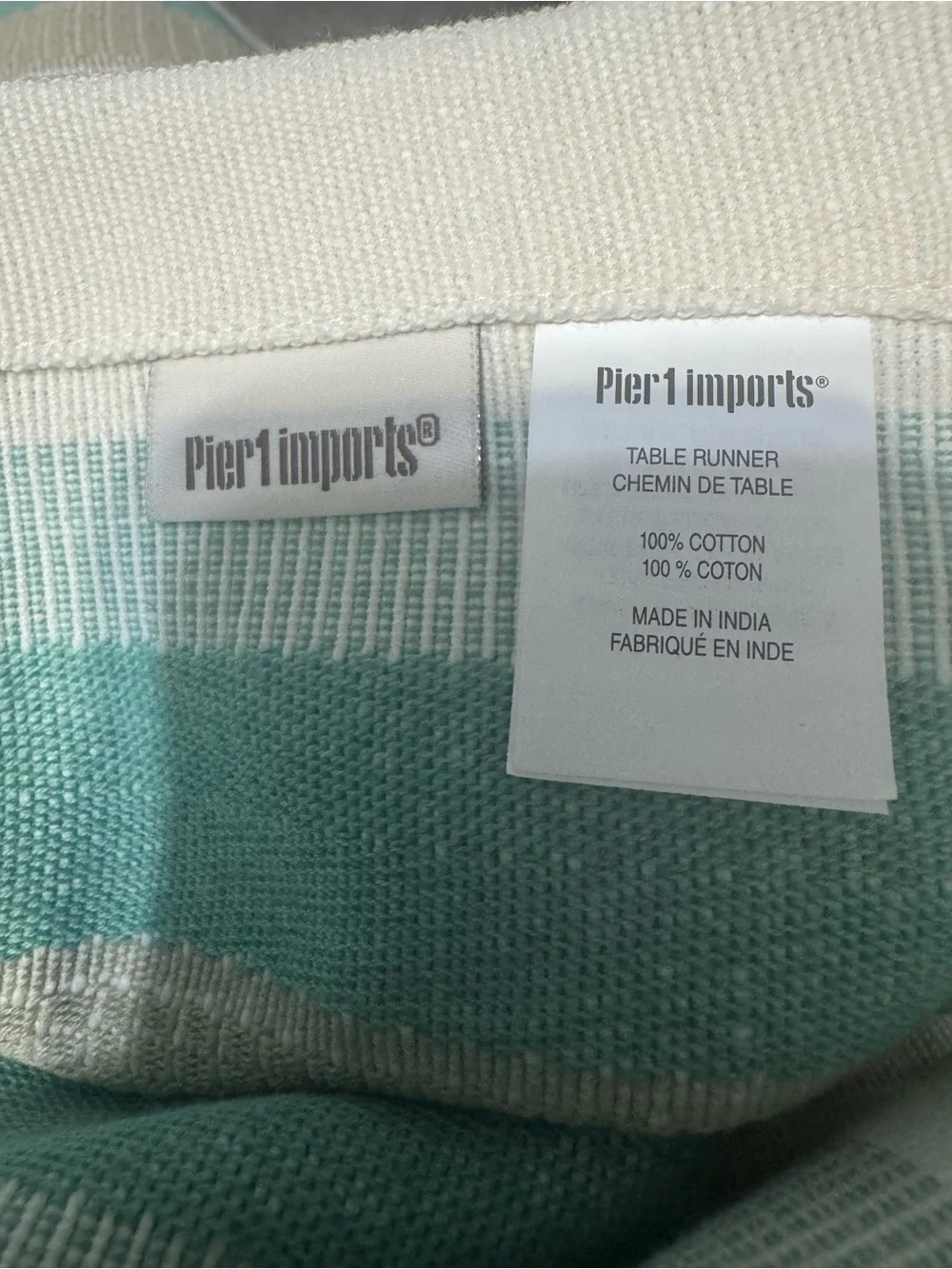 Pier 1 Imports Striped Fabric Table Runner Sage Green Beige Multi-Color